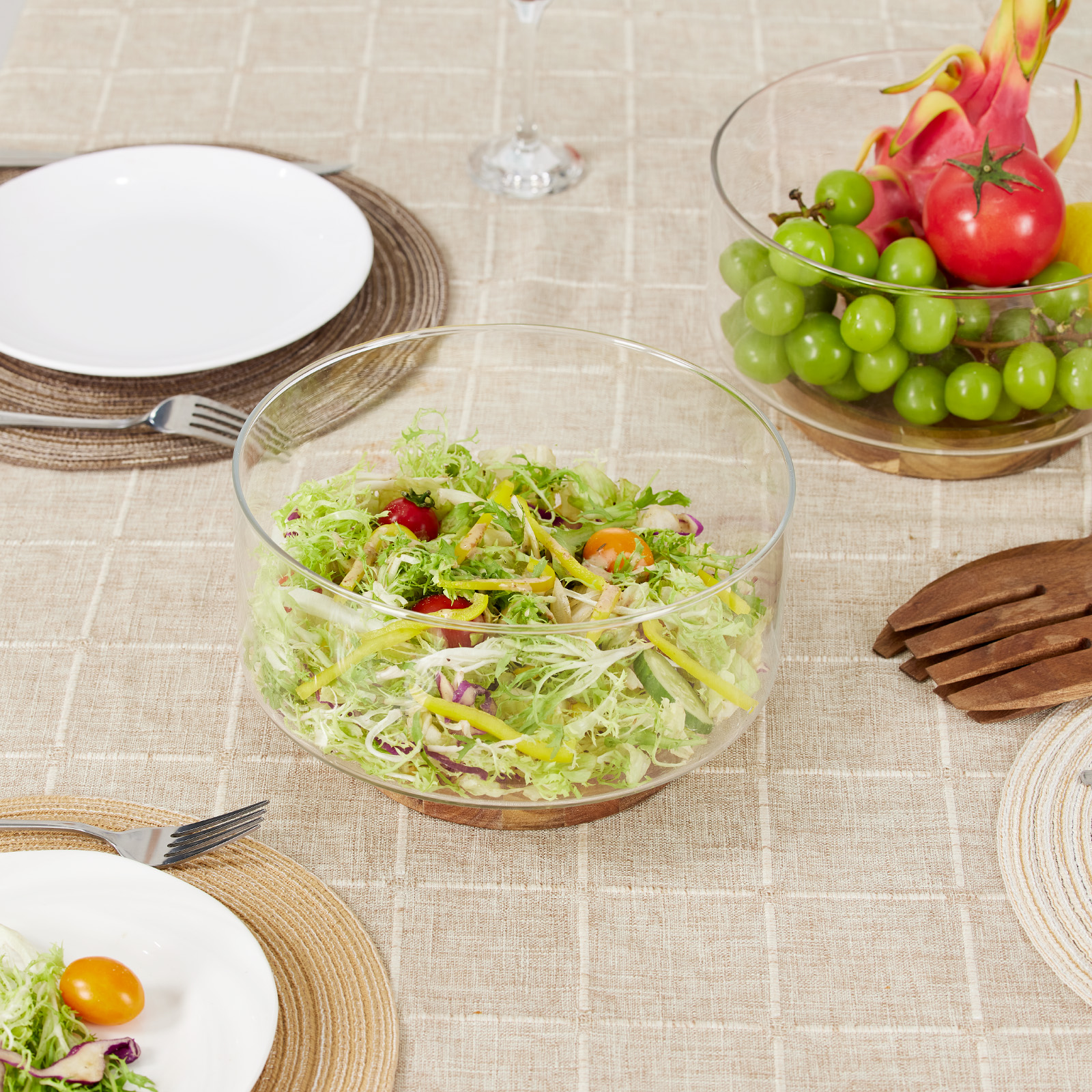 Glas Obstschale Kreative Große Salatschüssel Holzsockel Snacks Popcorn Nüsse Aufbewahrungsschalen Heimat Weihnachten Snack Aufbewahrungsbehälter