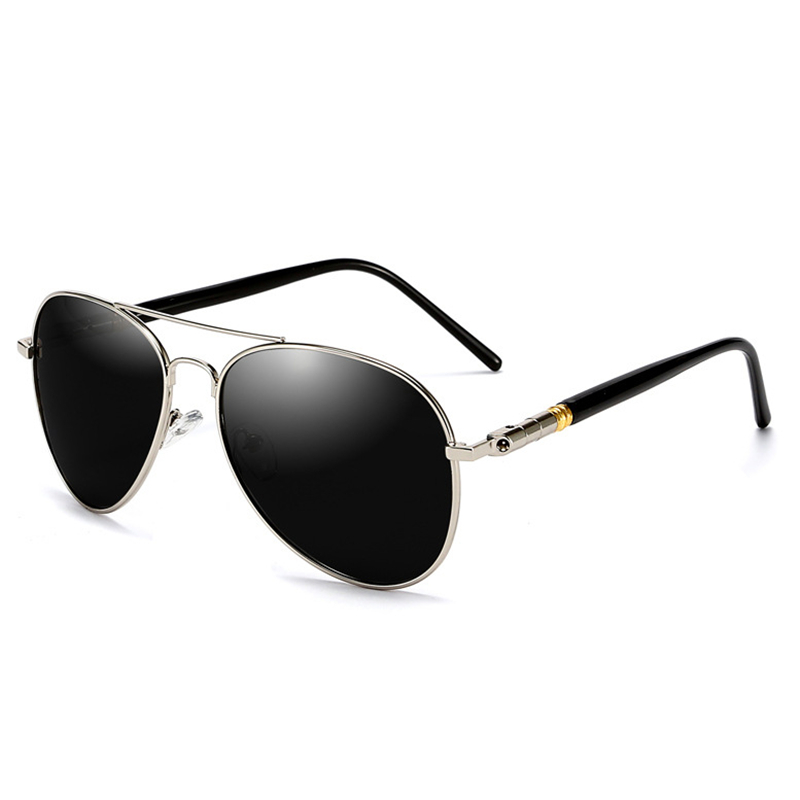 Klassiske solbriller polariserede mænd kørebriller sort pilot solbriller mærke han retro solbriller til mænd/kvinder: Sølvgrå