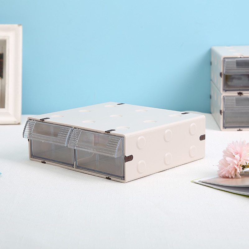 Kontor desktop skuffe opbevaring plast opbevaring boks kan stables gennemsigtig mini boks støv
