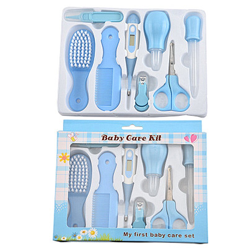 8 pz/set cura dei bambini aspiratore nasale termometro elettronico set tagliaunghie per bambini kit per il regalo del bambino: blue