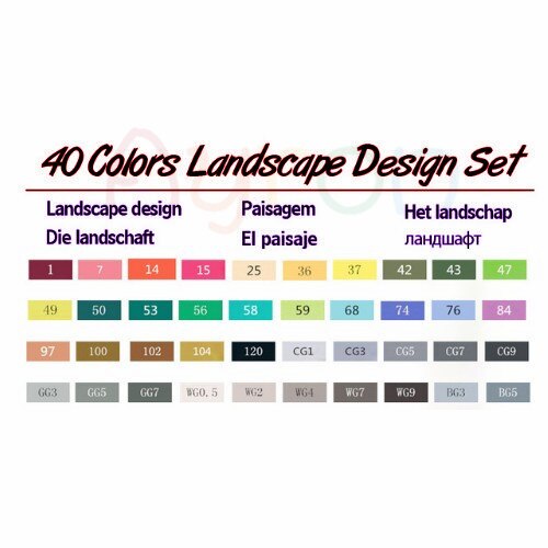 TOUCHNEW 30/40/60/80 Colors Art Markers Alcohol Based Markers Drawing Pen Set Manga Dual Headed Art Sketch Marker Pens: 40 landscape