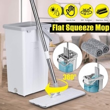 Flat Squeeze Mop and Bucket Hand-Free Wringing Floor Cleaning Mop Wet Dry Usage Magic Automatic Spin Self Cleaning Lazy Mop