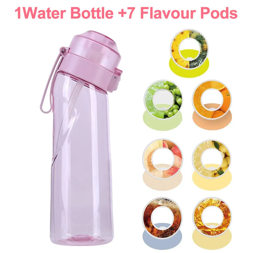 Aromatisierte Wasser flasche 650ml Sport alr hoch Trink flasche 7 Frucht duft kapseln Wasser becher für draussen-Camping Fitness: Licht Gelb