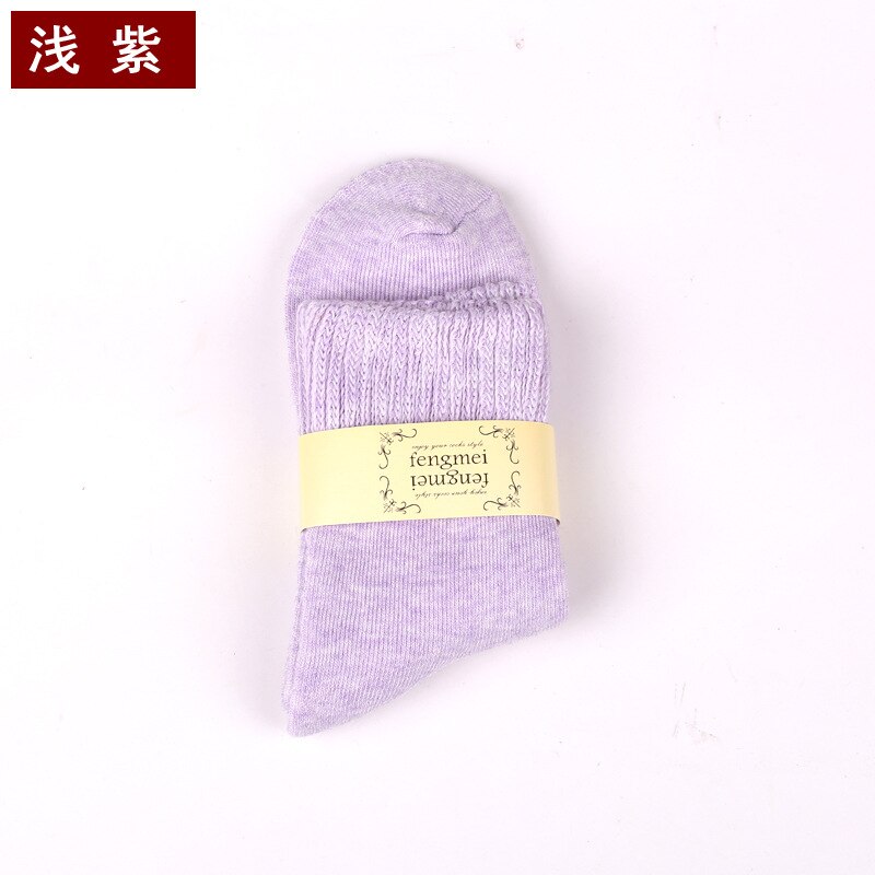 1pair Winter Thick Warm Wool terry towel Women Sock Vintage Christmas soild Socks Colorful Socks Loop socks Cotton socks: LIGHT PURPLE