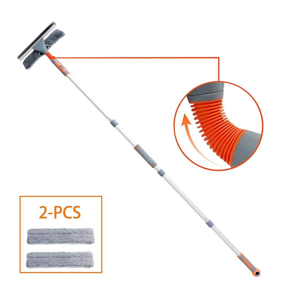 Limpiador escurridor de ventanas telescópico con poste de extensión Herramientas de limpieza para vidrio con 2 paño de lavado para interiores y exteriores TT-b