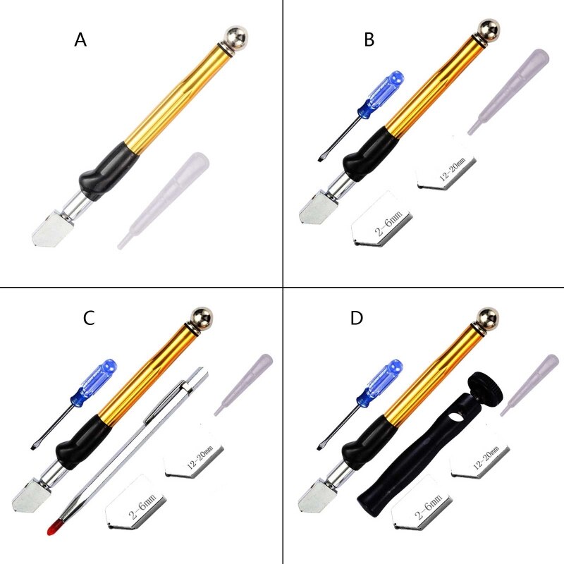 Handheld Glass Tile Cutter with Blades Screwdriver 2-20mm Pencil Style Oil Feed Tip for Glass Cutting Mirror Window DIY