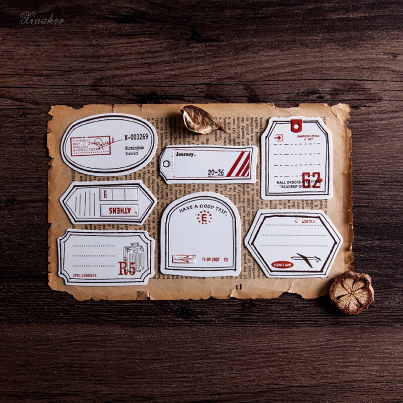 XINAHER 20pcs/bag Vintage junk journal Writable travel label DIY scrapbooking album diary happy planner decoration paper