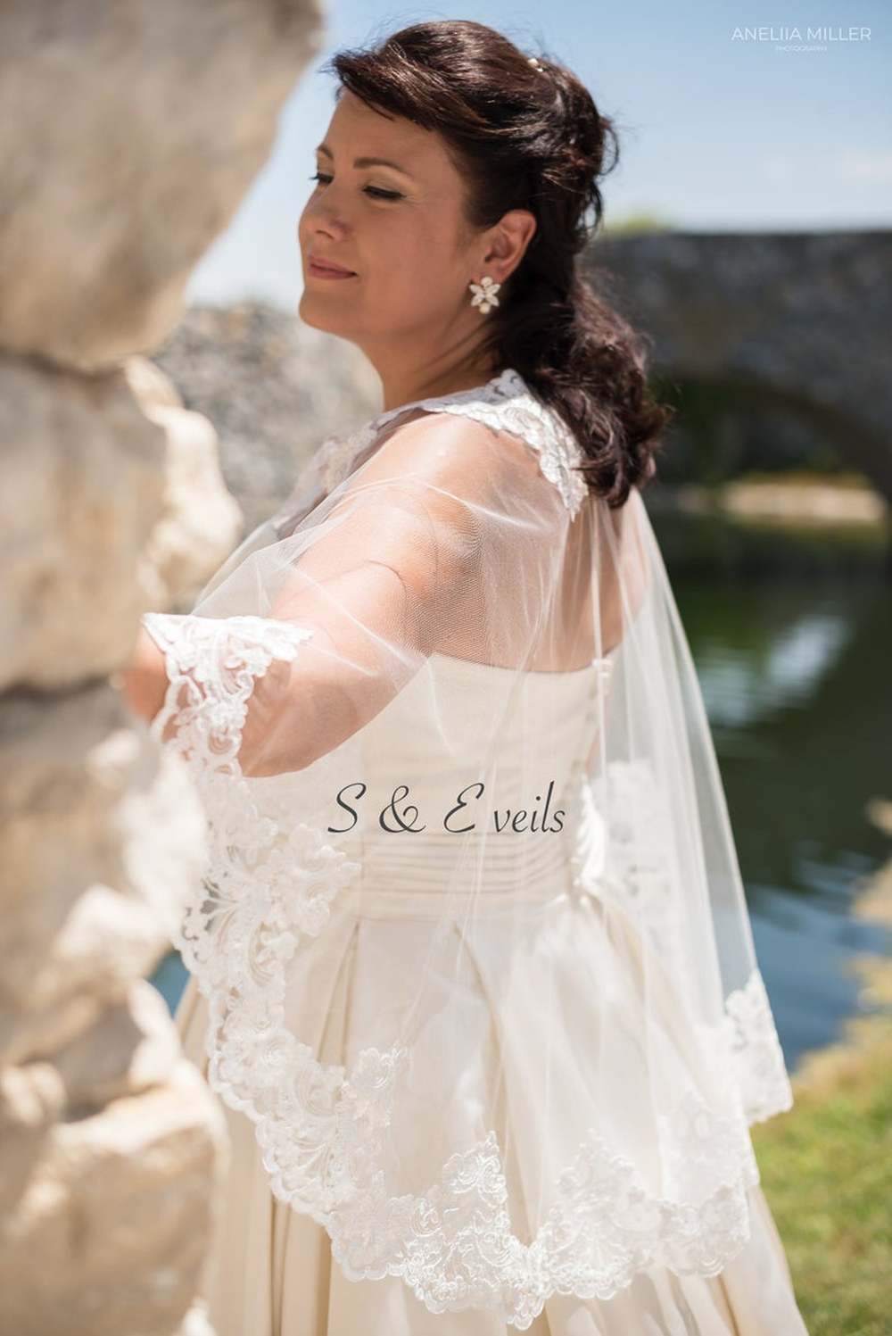 Bridal Cape with Lace - shoulders cover up dress shawl short sleeves shawl lace bridal applique