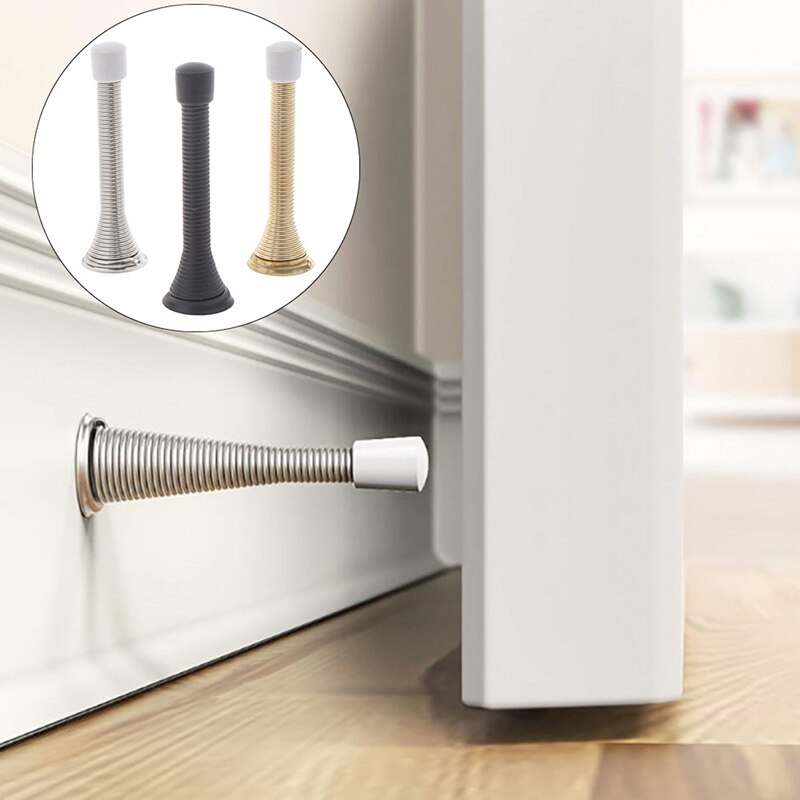 Rubber Cap Metal Door Stops Spring Stopper Wall Mounted Skirting Board 85mm Door Stopper