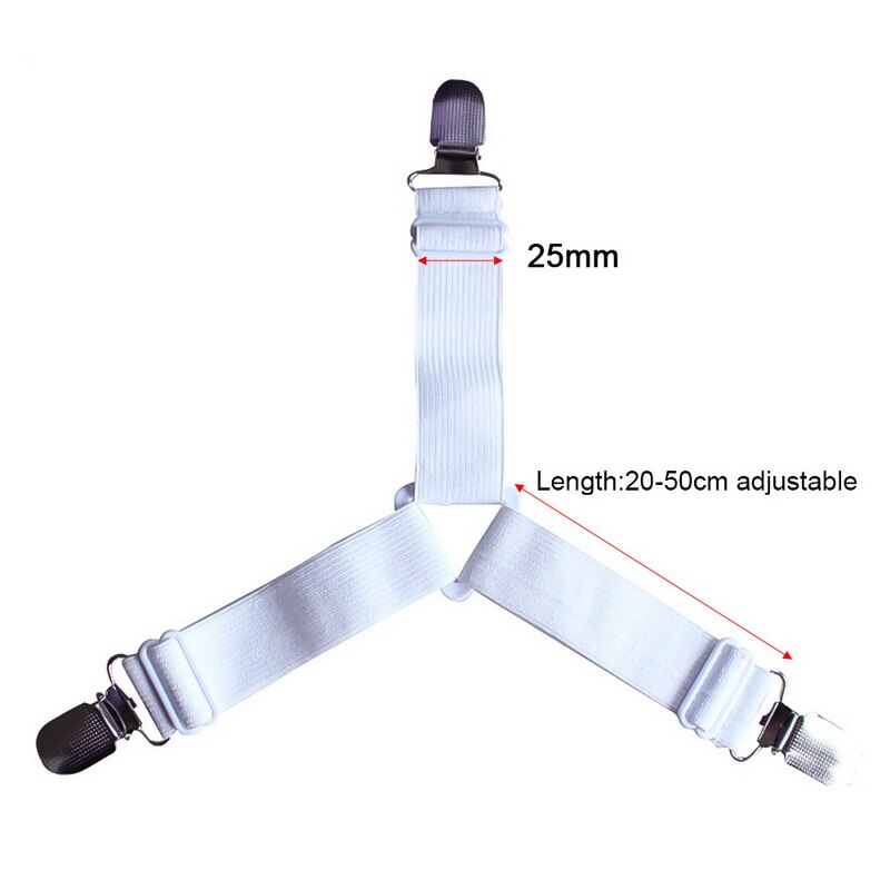 Drap de lit 4 pièces/ensemble drap de lit élastique pince forte pinces drap de lit réglable drap de lit pince drap de lit ceinture attache matelas: white