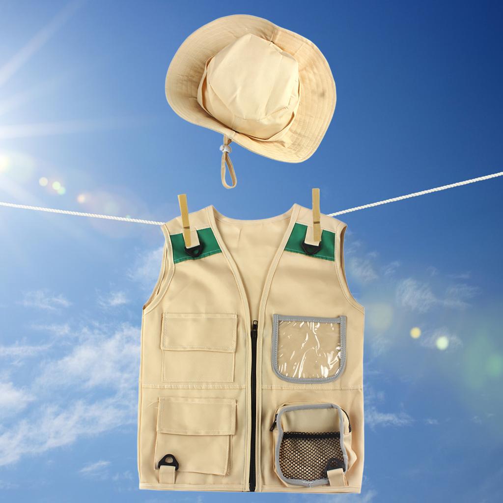 Cargo Vest &amp; Hat Set escursionismo Outdoor Explorer gioco di ruolo Party Cosplay Unisex