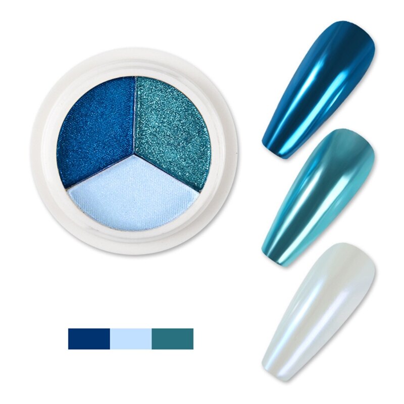 Polvo de espejo mágico de tres colores para manicura, polvo japonés Super brillante Aurora Powd