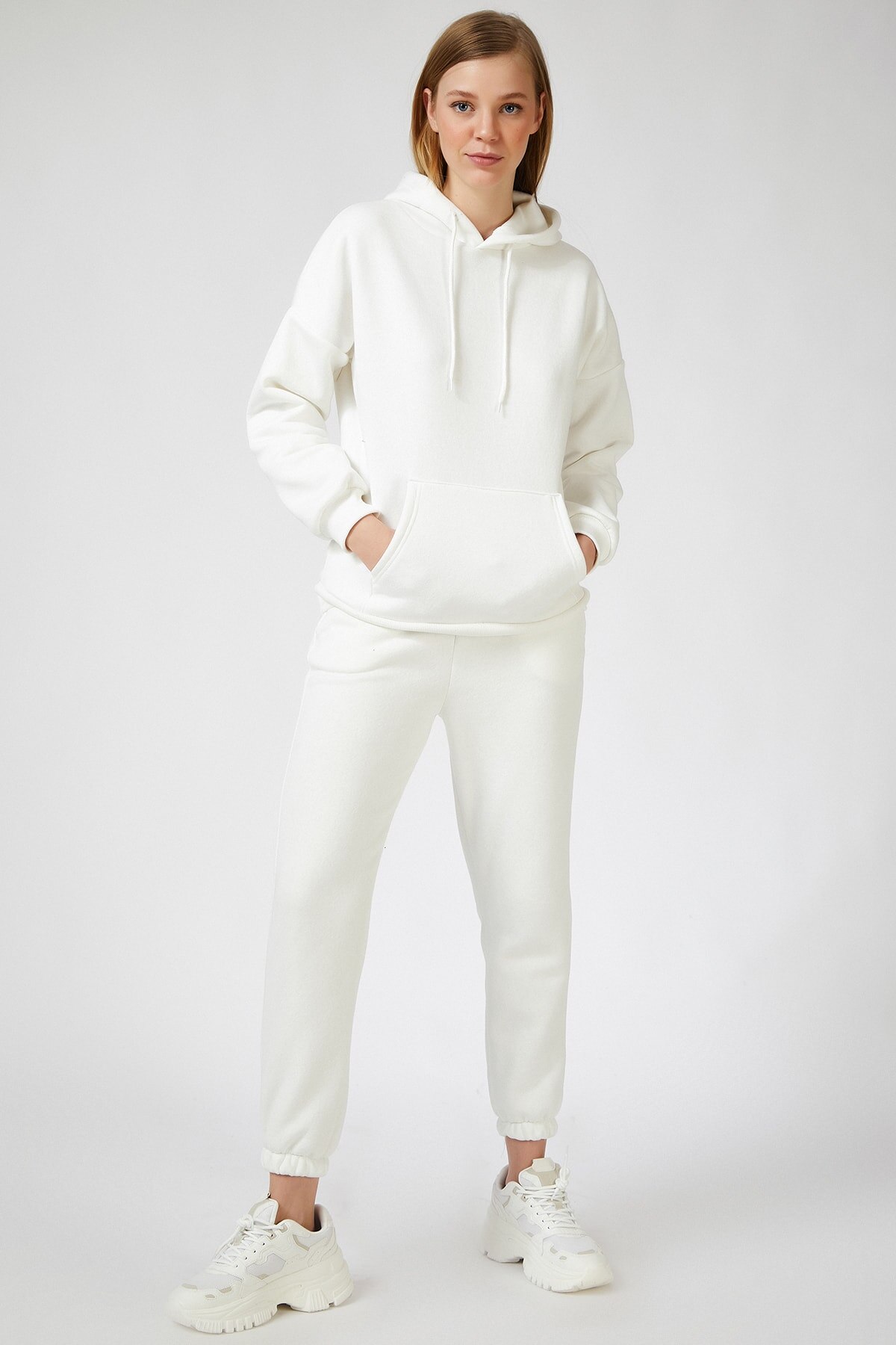 Women Clothing Bottom Top Dual Tracksuit Set White Hooded Polarized Oversize Tracksuit Set Casual And Daily Use DD00762