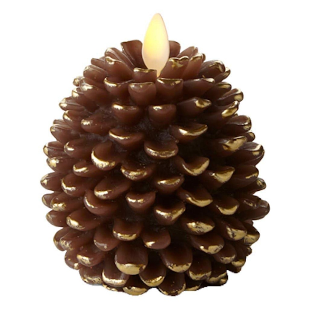 Ksperway LED Pine Cone Candles: 3.5 x 4 Unscented, Battery Operated, Flameless Candles with Timer (Brown)