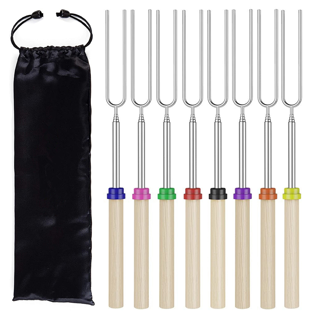 LMETJMA 8-teilige Grillspieße, ausziehbare Mäusespeck-Bratstäbchen, Edelstahl, Grill-Teleskop-Smores-Spieße KC0467
