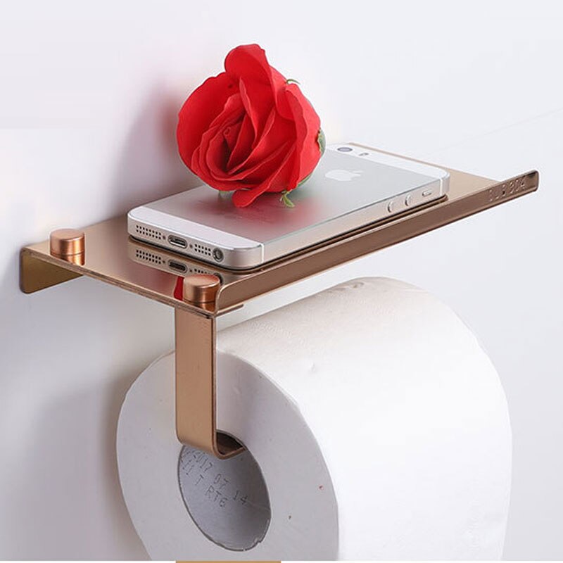 White Stainless Steel Paper Holder with Cell Shelf Bathroom Roll Paper Holder Toilet Paper Holder for Phone Wallet Etc: rose gold