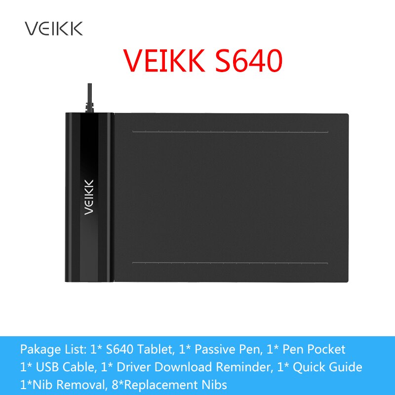 VEIKK Drawing Tablet A15/A30/A50/S640 Graphic Tablet Digital Drawing Tablet 8192 Induction Levels Button Beginner: S640
