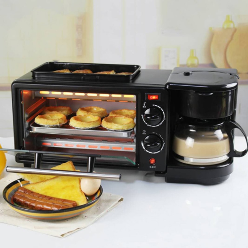 3 in 1 Thuis ontbijt machine koffiezetapparaat elektrische oven broodrooster grill pan brood broodrooster