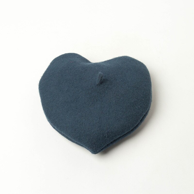 Heart Shape Beret Women Berets Female Autumn Winter Wool Beret Solid Color Warm Wool Hats French Hat Cap: blue