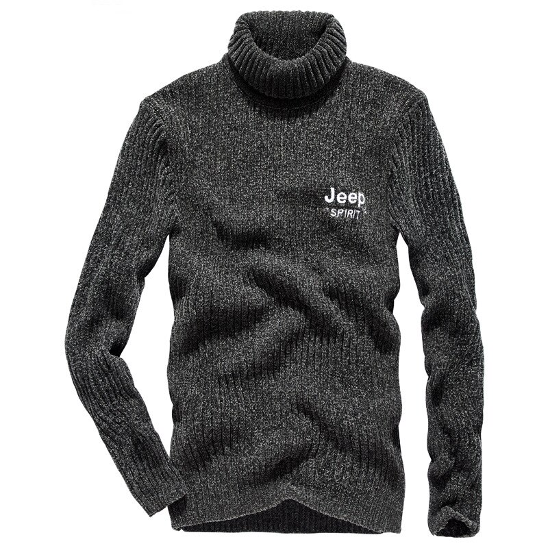col roulé hommes Pull automne hiver décontracté Pull ample hommes tricots couleur unie Pull Pull Homme Sueter Hombre: Gris foncé / XXXL
