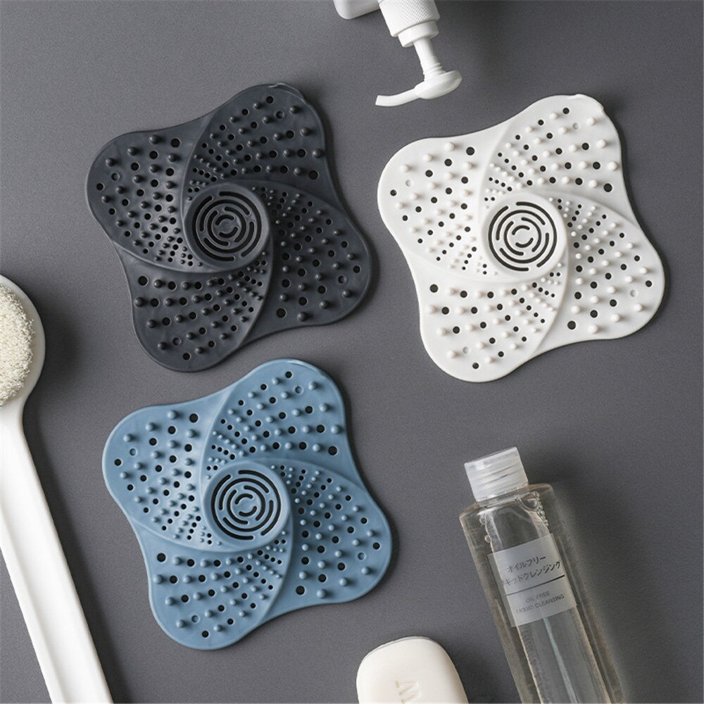 Slidstærkt vaskefilter hårfanger silikone brusebad med 4 stærke sugekopper til badekar og køkken i badeværelset