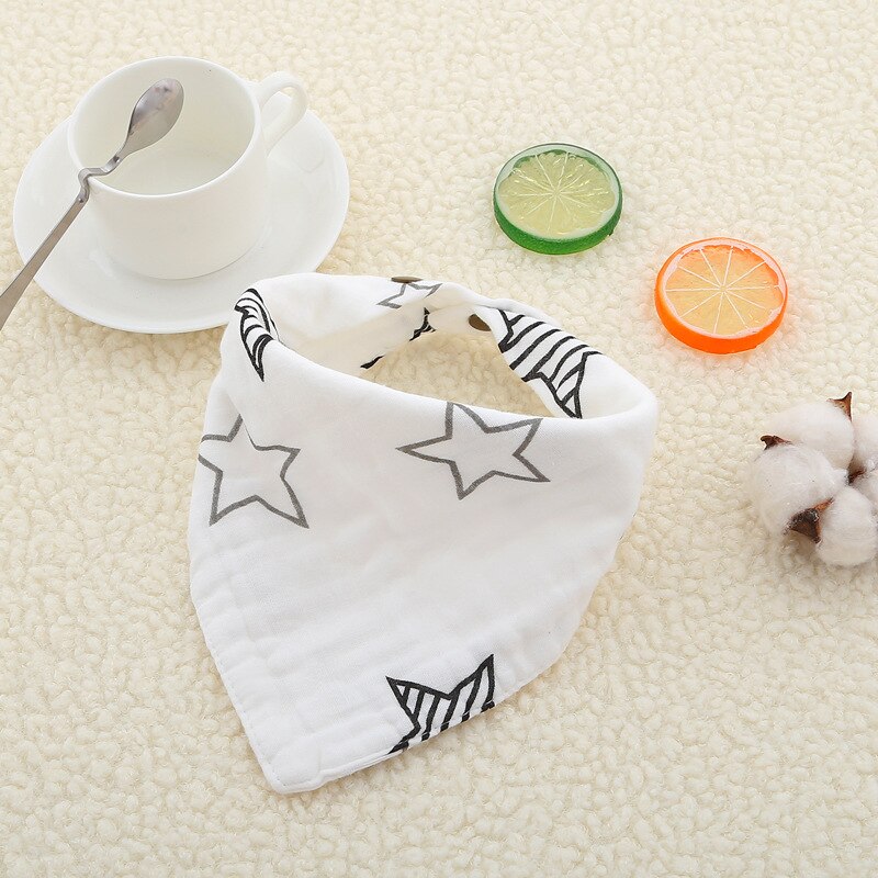 8-Layer Mousseline Slabbers 100% Natuurlijke Katoen Zachte Baberos Bebe Animal Bandana Zuigeling Kiel Burp Doek Voeden Speeksel handdoek: Black stars