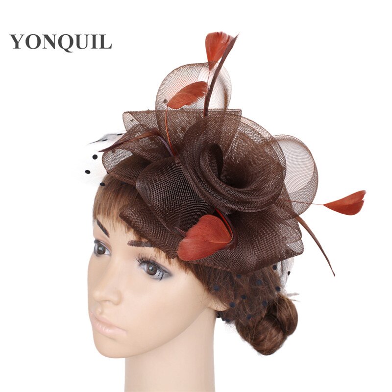 Women Headpiece Multiple Color Crinoline Material Fascinator Headwear Colorful Mesh Show Headpiece Cocktail Hat MYQ039: Auburn