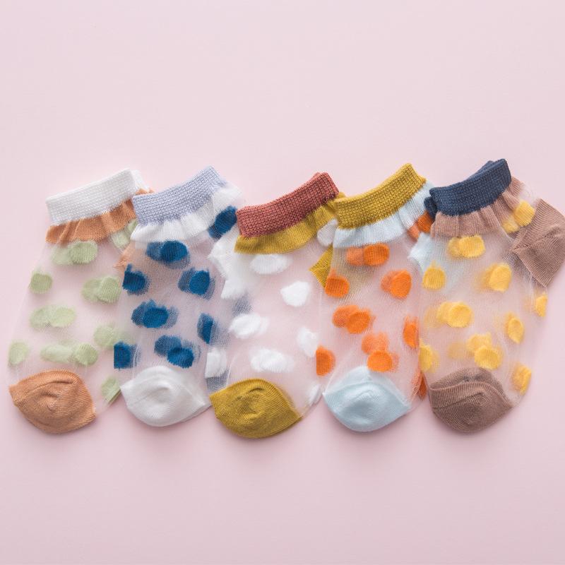 5 paires de chaussettes d'été pour bébé fille, chaussettes courtes en maille, couleur bonbon, à rayures, à pois, fines, confortables et respirantes: 2 / M 3-5Y