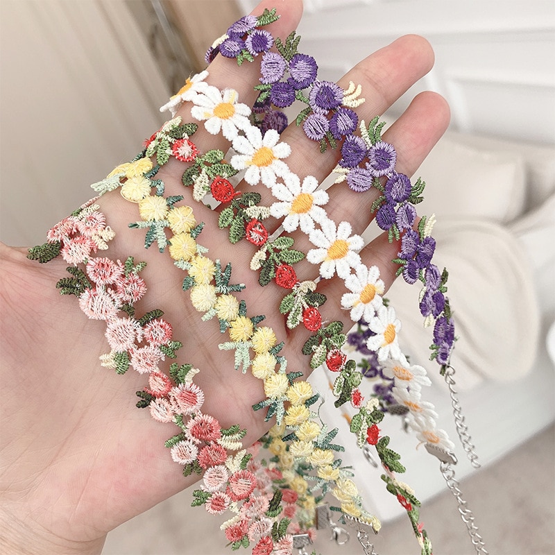 Collier de fleurs de jardin doux en dentelle, collier ras du cou, broderie de bonne pour femmes filles, romantique, accessoire Ins