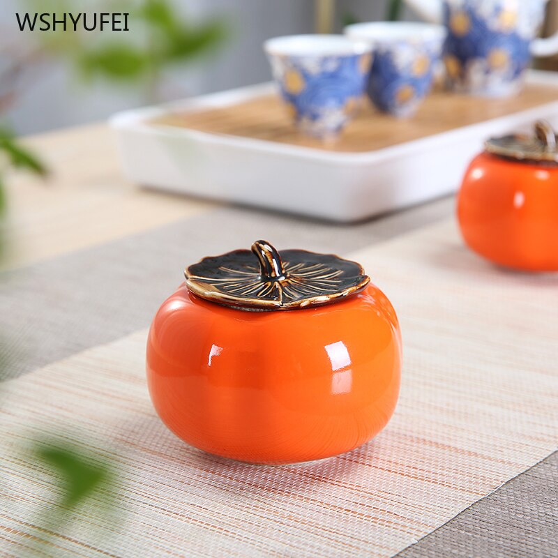 Persimmon persimmon wishful plant ceramic tea coffee bean candy biscuit persimmon moisture-proof sealed jar wedding