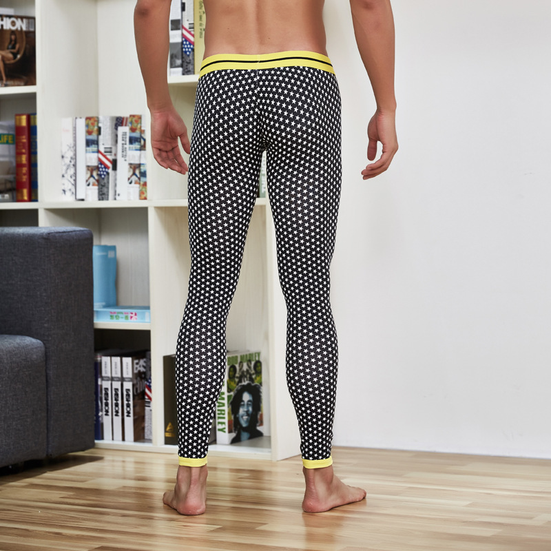 Men's Single Layer Winter Warm Pants Stars Printing Thin Young Man Based Leggings Long Johns