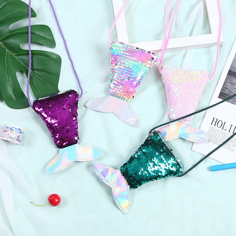 cute girl waist bag mermaid fishtail sequins fanny pack chest bag mini purse Long Rope Coin Purse Girls Crossbody Bags