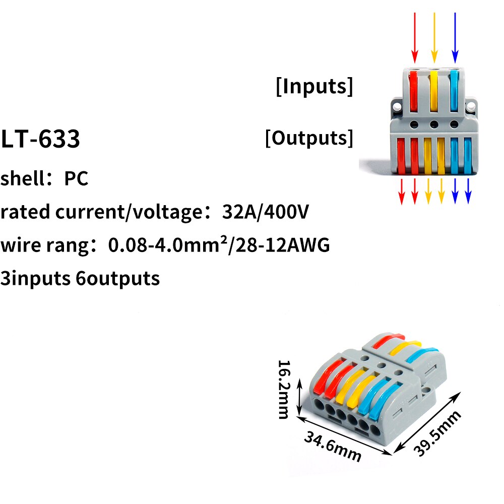 5/10 st parti minitrådskontakt universal push-in ledare plint snabb ledning elektrisk kabel led lampa push connect: Lt -633 / 5 st