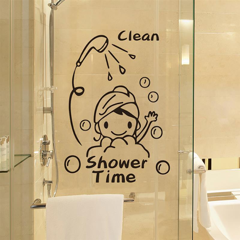 Wall Sticker Clean Shower Time Cute Little Girl Child Bathroom Glass Door Wall Stickers Home Decoration Stickers