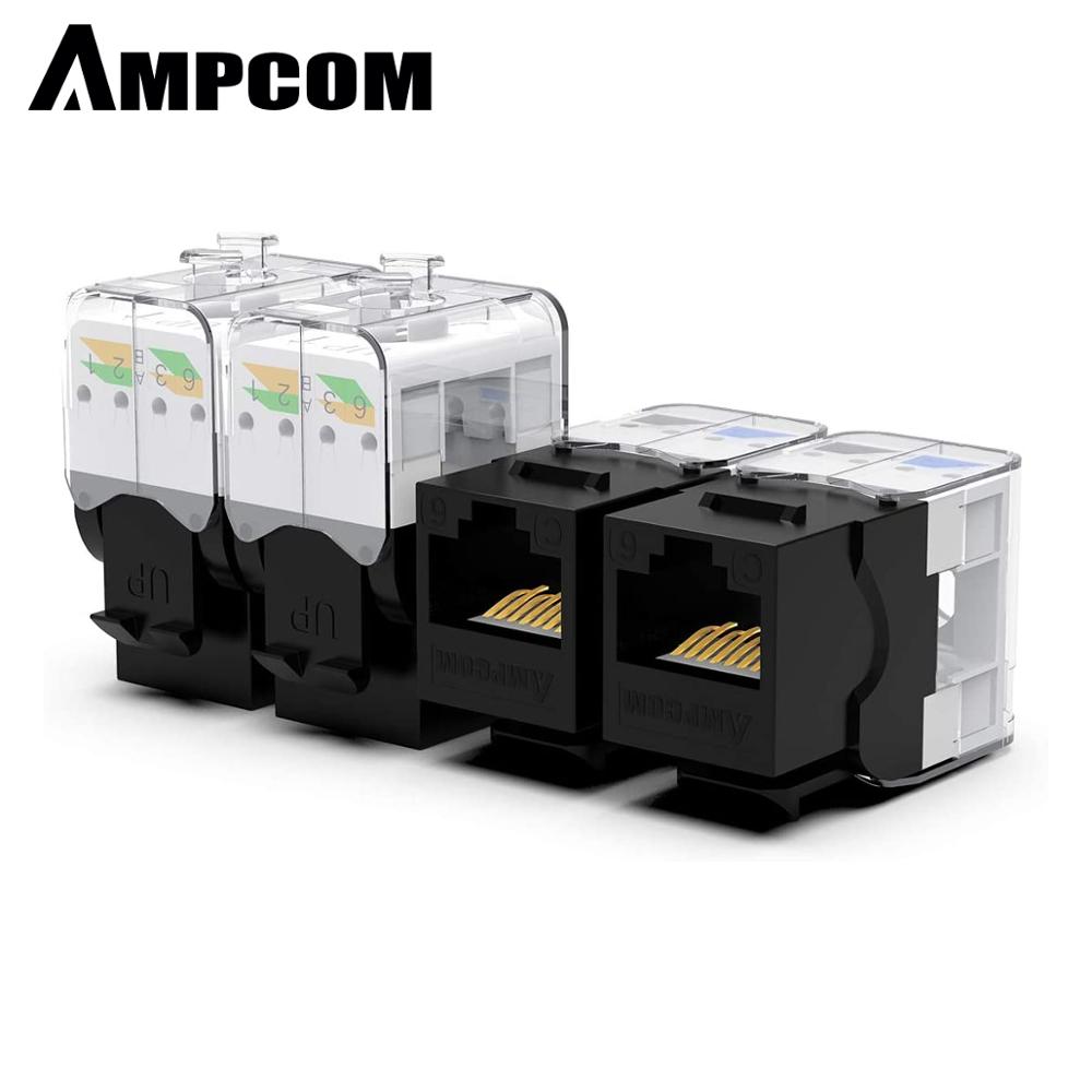 AMPCOM 10-Pack Keystone Jack, CAT6 Tool-Less RJ45 UTP Keystone Jack, No Punch-Down Tool Required Module Coupler - Black