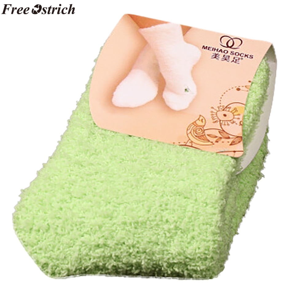FREE OSTRICH 1 Pair Home Women Girls Soft Bed Floor Socks Fluffy Warm Winter Pure Color Thick towel socks