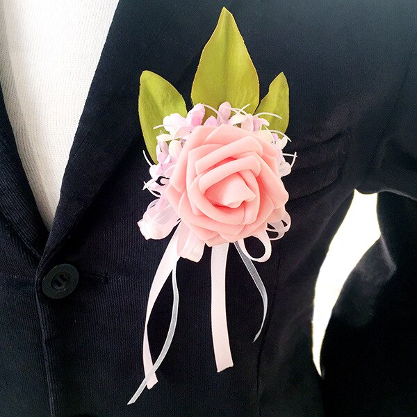 Roze/Wit/Blauw/Paars Bruiloft Bloemen Bruidsmeisje Pols Bloem Bruids Corsages met kant Lint Beste Mannen Boutonniere ZHF01: Pink Boutonniere