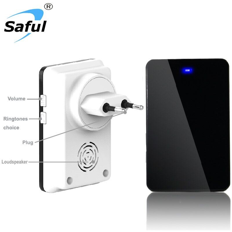 Saful Wireless Door Bell Rainproof Push Button Doorbell with 2 Outdoor Transmitter + 1 Indoor Wireless Doorbell Receiver