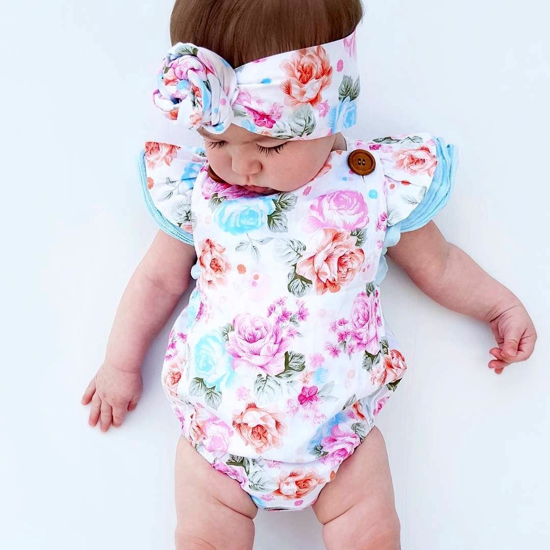 ¡2 unids/set! Verano lindo bebé niñas Floral sin mangas Romper + diadema verano Sunsuit conjunto de trajes de ropa