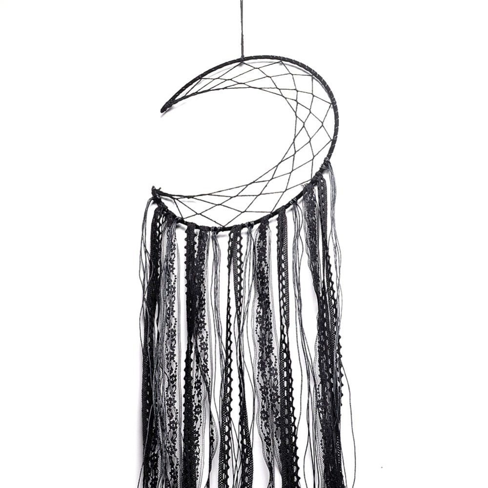 Atrapasueños negro de media luna decorativos indios hechos a mano, atrapasueños para colgar en la pared, artículos para niños, decoración para habitación, carillones de viento