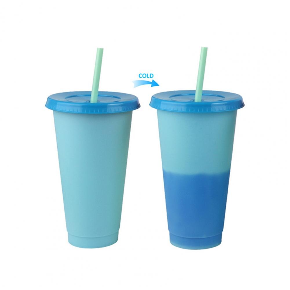 5Pcs/Set Coffee Thermochromic Cup Eco-friendly Heat Resistant Plastic Color Changing Cup With Straw for Travle