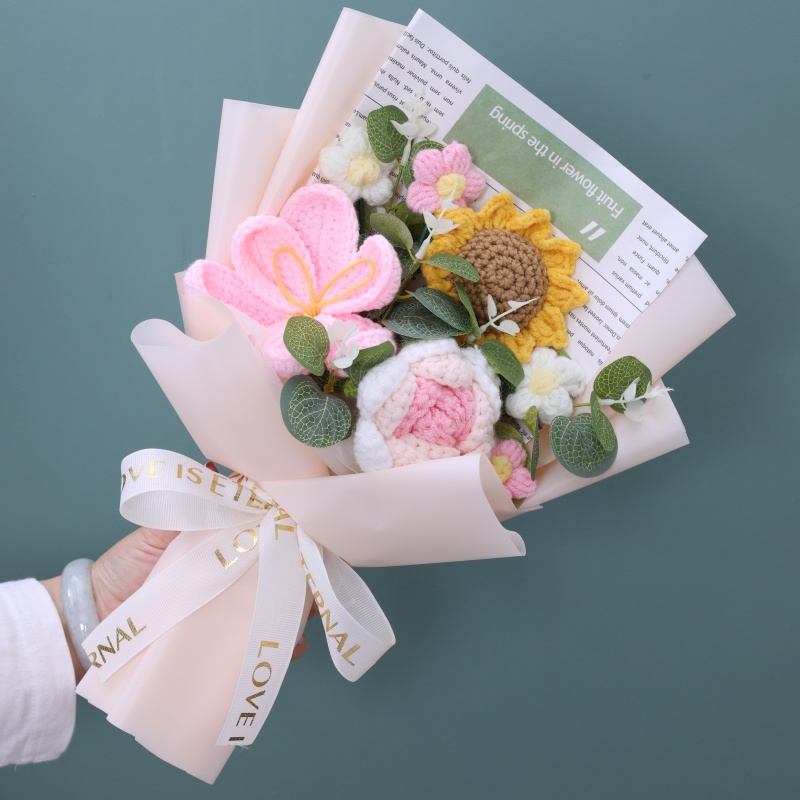 Ramo de ganchillo terminado, cuerda, flores artificiales, plantas rellenas, boda, San Valentín, Día de la madre, cumpleaños, de graduación: Borgoña