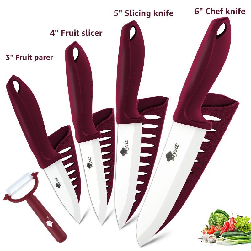 Myvit Ceramic Knife 3 4 5 6 inch Kitchen Knife Utility Slicing Fruit Vegetable Zirconia White Blade Chef Knives: red 3456 inch