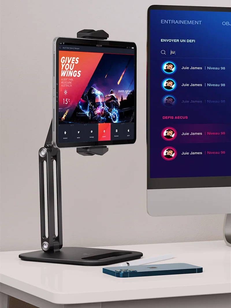 Lange Arm Aluminium Tabletstandaard Verstelbare Opvouwbare Ipad Standaard Ergonomische 360 ° Draaibare Tablet En Telefoonklem Houder