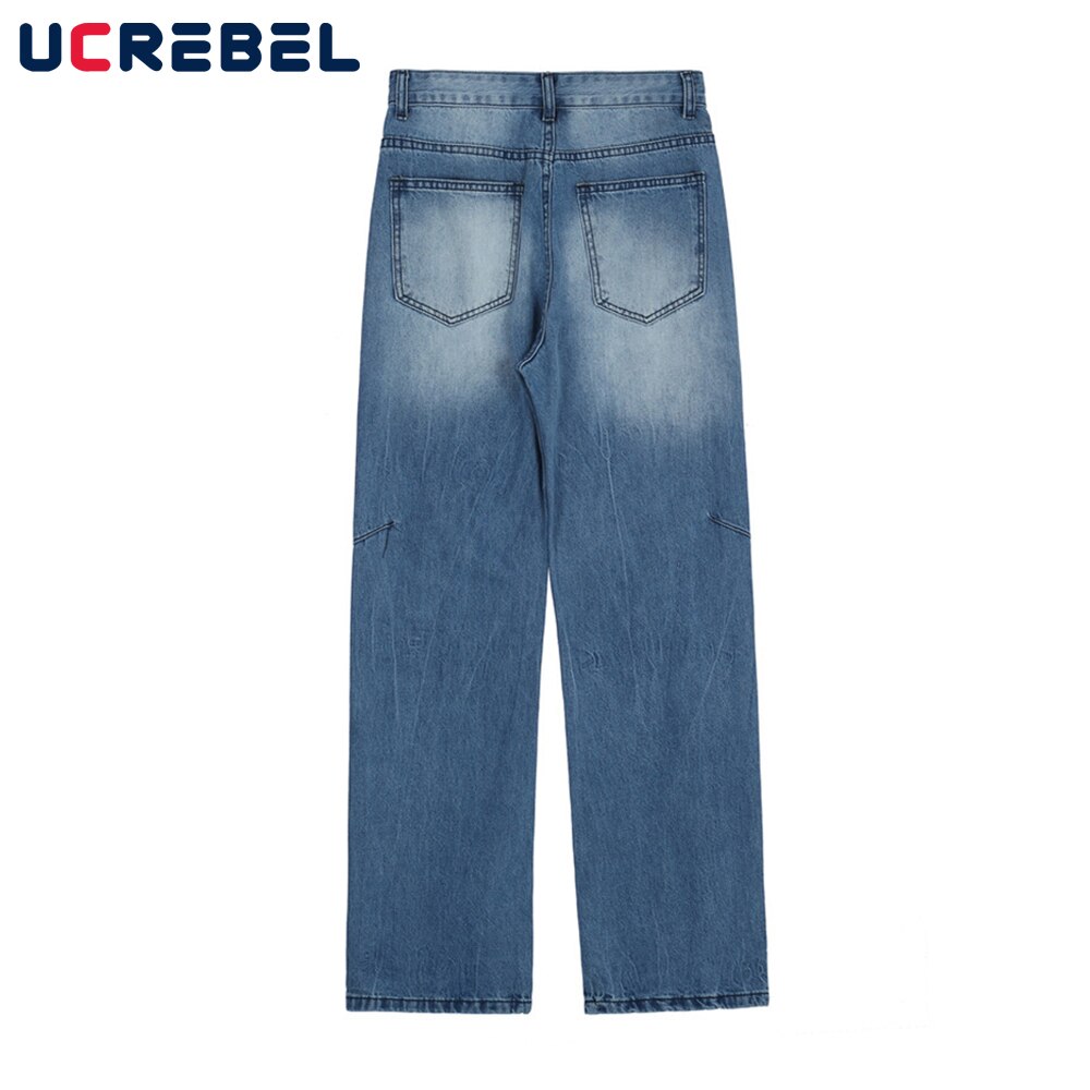 Ripped Splash Inkt Print Denim Broek Heren High Street Casual Losse Rechte Pijpen Broek Streetwear Verontruste Jeans Broek Mannen