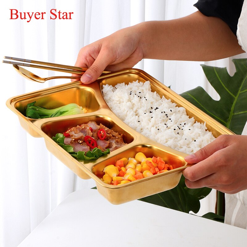 Stainless Steel Divided Dinner Tray With Steel Lid Lunch Container Food Plate for School Canteen Restaurant Buffet Tableware