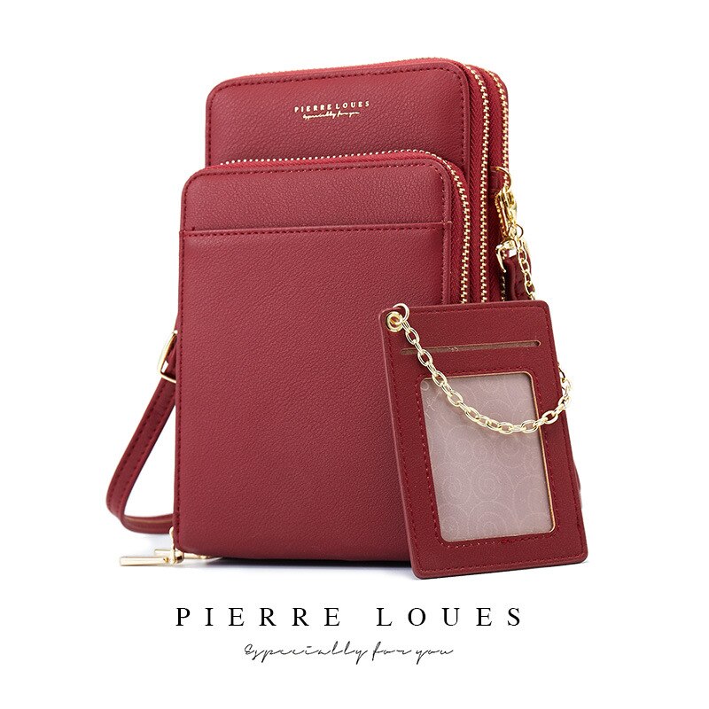 Pierre Loues Women Mobile Phone Bag Retro Multifunctional Simple Small Shoulder Bag Female Crossbody Bag: Burgundy