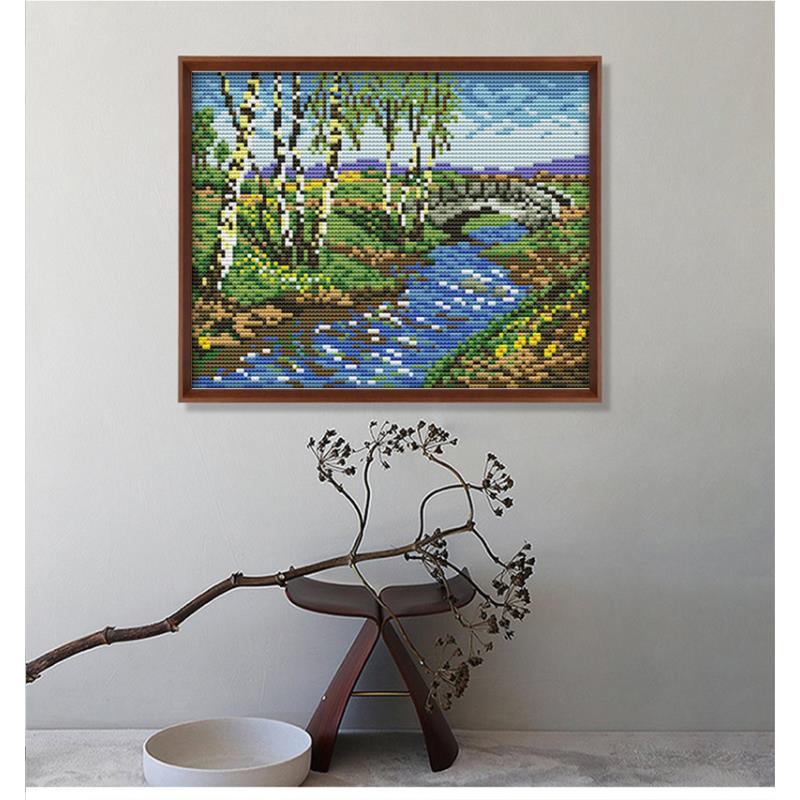 Point De Croix Xinpinzhou 3pcs Kit Broderie Debutant Paysage, Kit Canvas Canevas Et Broderie Débutant Enfant Complet Pré Imprimé Compté Moderne Avec Fils Embroidery Set Adulte Easy Facile Kit De Broderie
