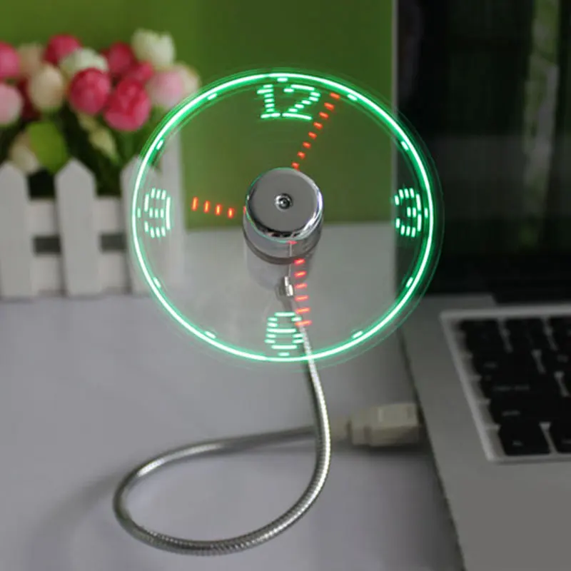 Usb Gadget Duurzaam Verstelbare Mini Flexibele Fan Led Light Usb Fan Tijd Klok Desktop Klok Cool Gadget Tijd Display