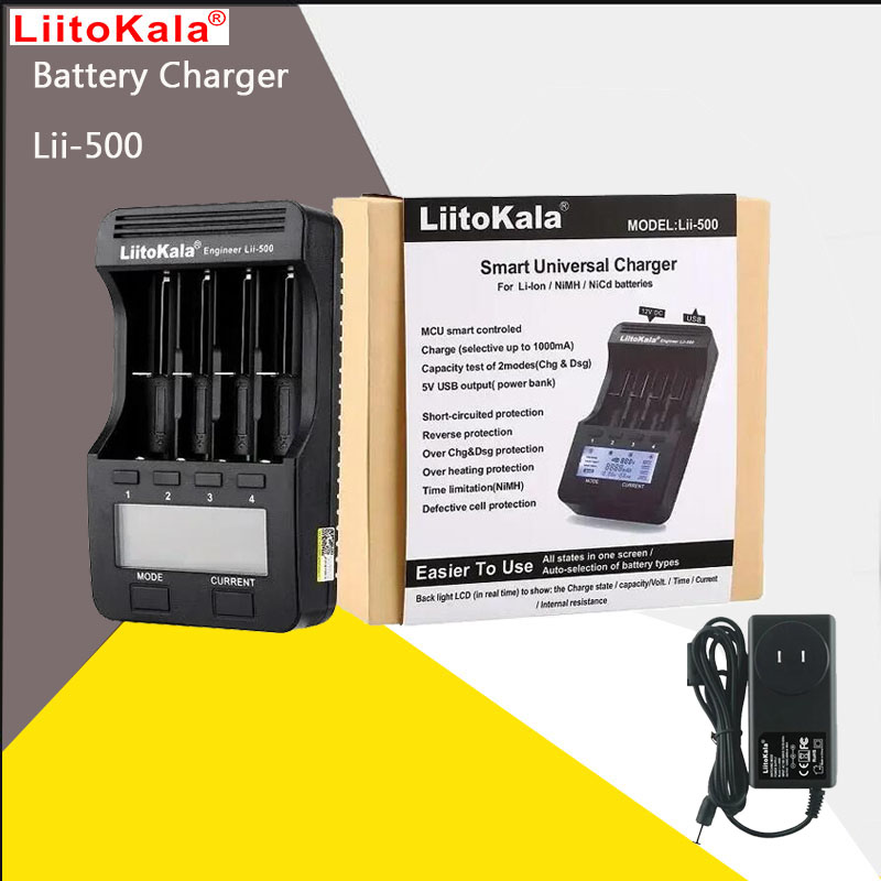 LiitoKala Lii-500S 500 18650 LCD Battery Charger for 26650 16340 18350 3.7V 1.2V Ni-MH Ni-Cd Li-ion Test Battery Capacity +car: Blue / us